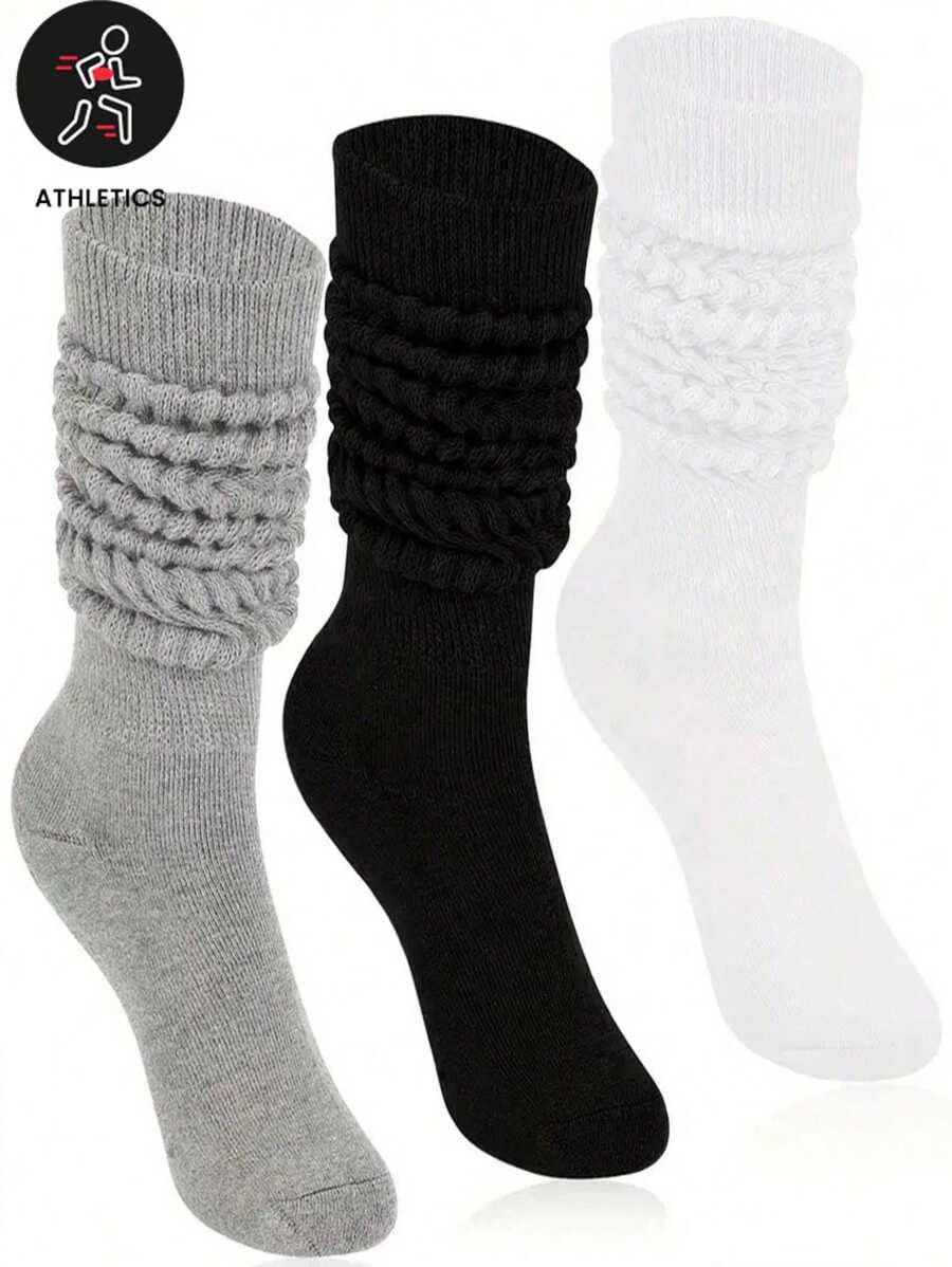 3 双白色纯色基本款绒面袜，中筒 - 彩色 - 查看 1