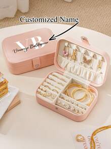 Personalized PU Jewelry Box With Name, Custom Name Jewelry Organizer Case With Adjustable Compartments, Personalized Gifts For Women,Bridesmaid, Mother, Friend, Teacher