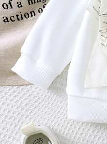 2pcs Baby Girls Casual Cute Long Sleeve Bow Embroidered Sweatshirt And Cargo Pants Outfit, Spring Autumn