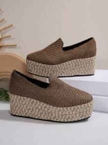 Giày nữ đế xuồng mũi tròn, kiểu dáng espadrille, giày cao gót đế dây thừng bằng da lộn, thích hợp cho hoạt động ngoài trời, size 35-43, mùa xuân/thu. - màu nâu - Xem 8