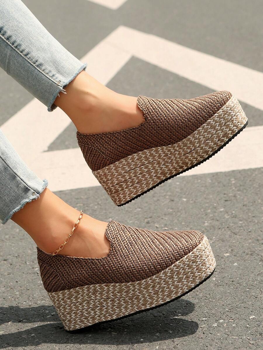 Giày nữ đế xuồng mũi tròn, kiểu dáng espadrille, giày cao gót đế dây thừng bằng da lộn, thích hợp cho hoạt động ngoài trời, size 35-43, mùa xuân/thu.