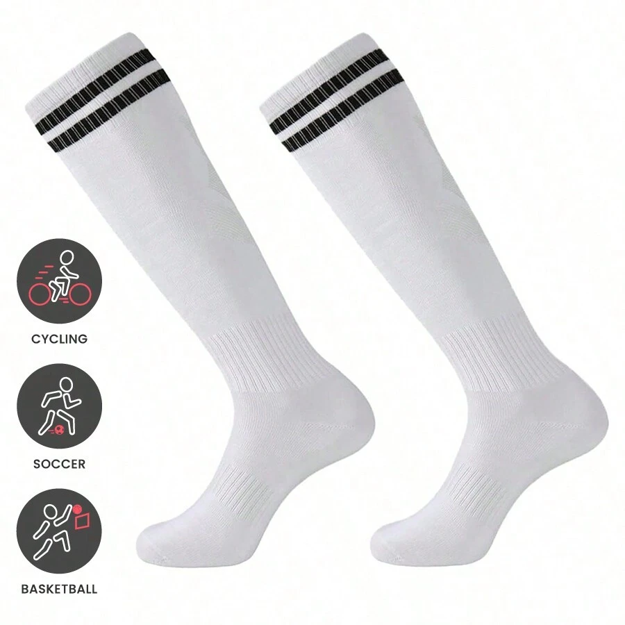 1/2pairs Soccer Socks Stripe Knee High Softball Baseball Team Sports Socks Breathable Football Socks For Men Women - White - View 1