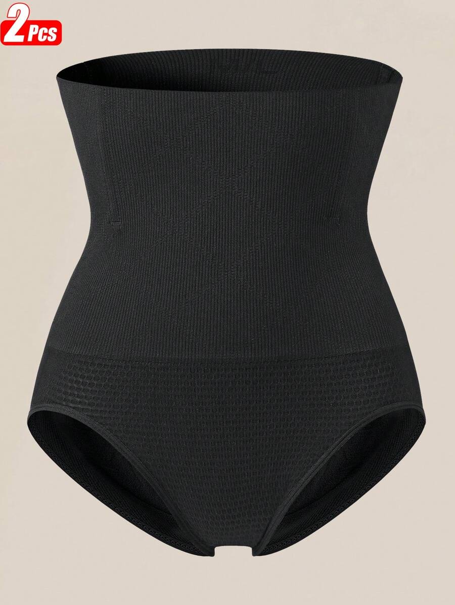 2 Pcs High Waist Contorl Tummy Panties Seamless Women's Shapewear Body Shaper Waist Trainer Slimming Falt Belt Sheath Woman Shaping Panty Ladies Briefs Underwear - Black - View 1