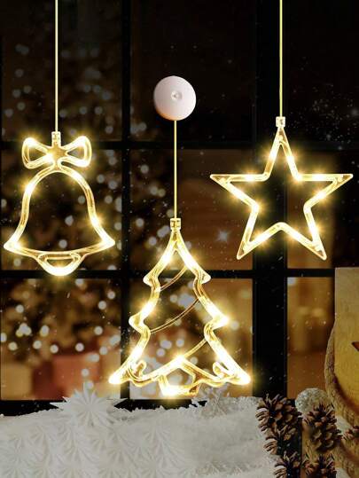 3pcs Warm Yellow Christmas Window Lights - Christmas Decorations, LED Suction Cup Lights With Christmas Bell, Christmas Tree, Five-Pointed Star Shapes, 7.8*6.3in, Battery Powered For Indoor/Outdoor Christmas Tree, Fireplace, Window, Room Decoration (Batteries Not Included),Room Decor Christmas Decor Christmas Light Bedroom Decor Home Decor Party Decor Holiday Festival Christmas Gift Thanksgiving Christmas Tree Decor Ornaments Christmas Decoration XMAS Decor Christmas Tree Gift Decor Thanksgiving Wedding Home Decor Home Decor Fall Decor Autumn Decor Birthday Decorations For Gifts Party Supplies Indoor Outdoor Garden Holiday Festival Decor Halloween Decor Wall Decor Halloween Ornaments