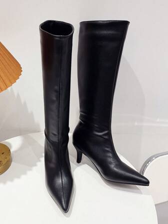 棕色过膝长靴，尖头高筒马靴，简约性感修身高跟靴，秋冬新款紧身靴，派对必备