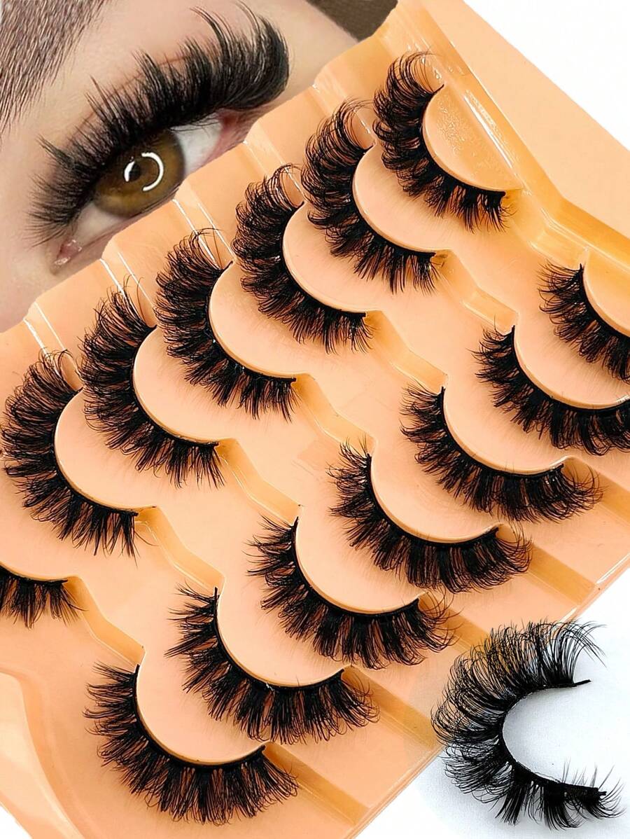 7 Pairs/Pack Natural Fluffy Faux Eyelashes, Charming Messy Mink Fur False Eyelashes, 8D Lengthening & Volumizing Long-Lasting False Eyelash Strips, Fox Eye Lifting Makeup Effect, Full Strip Eyelashes, Elongate & Thicken Lash Tips, False Eyelash Strips, Eyelashes, False Eyelashes - Black - View 1