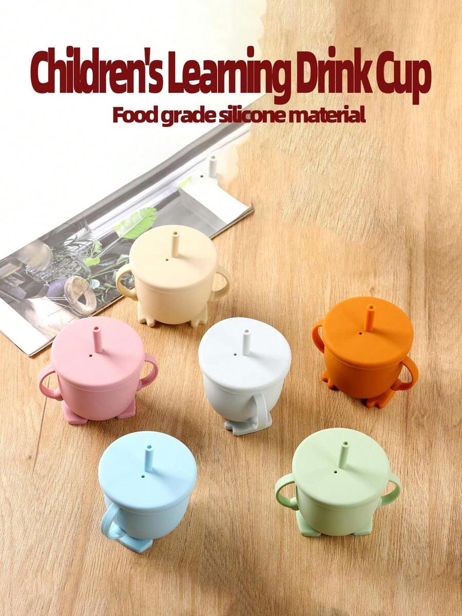 1 件儿童硅胶双柄学习饮料杯，吸管杯带零食杯盖，全新夏季系列