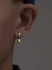 1pair Unique Water Drop Design Front & Back Stud Earrings For Men