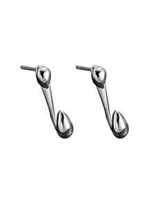 1pair Unique Water Drop Design Front & Back Stud Earrings For Men