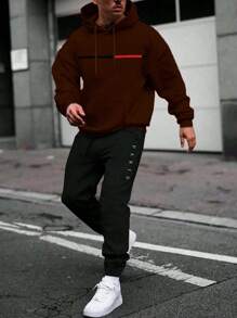 Paris Cold Weather Blouse Kit, Kangaroo Sports Jacket With Pocket, Classic Hooded Sweatshirt + Paris Pants, Men's And Women's Coat, Fashion - 鏽棕色 - 查看 1
