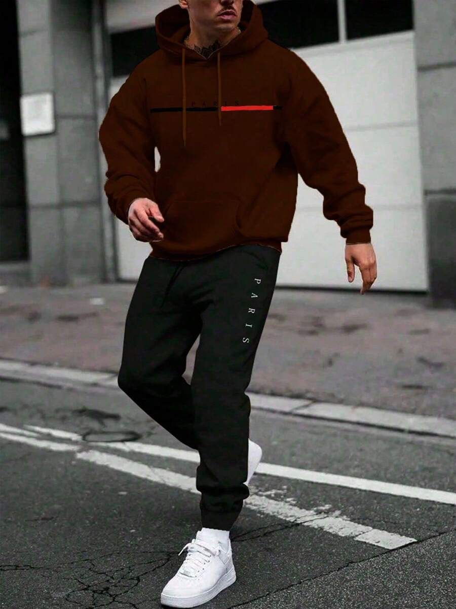 Paris Cold Weather Blouse Kit, Kangaroo Sports Jacket With Pocket, Classic Hooded Sweatshirt + Paris Pants, Men's And Women's Coat, Fashion - 鏽棕色 - 查看 1