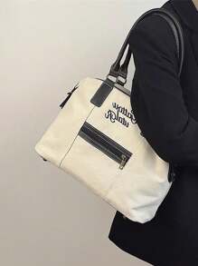 女士简约大容量通勤手提包，2024新款休闲百搭帆布单肩斜挎包