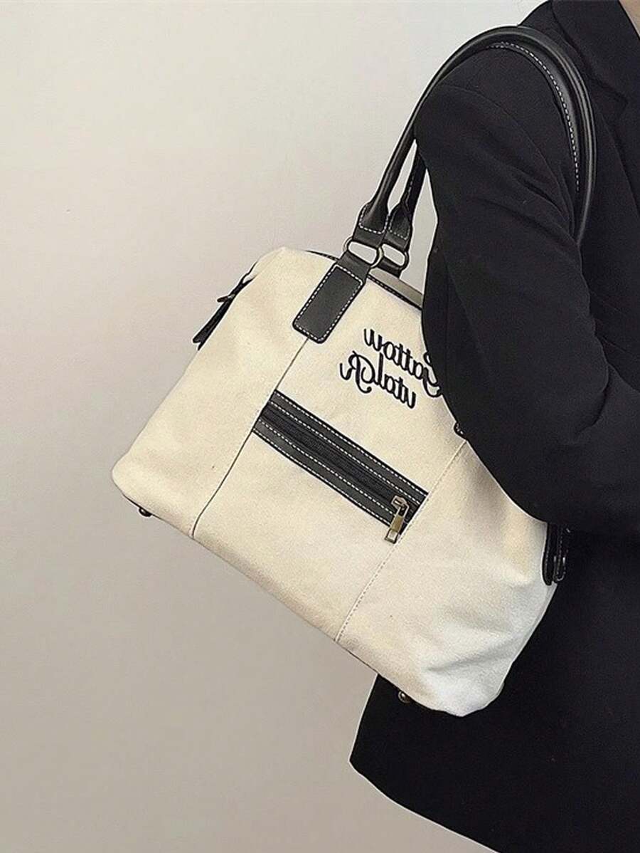 女士简约大容量通勤手提包，2024新款休闲百搭帆布单肩斜挎包