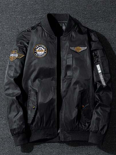 Vändbar Retro American Style Modetryck Motorcykeljacka Herr, Casual Bomberjackor Vindjacka