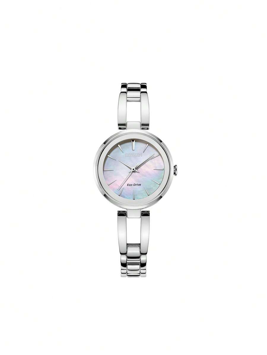 CITIZEN Eco-Drive 手表女士时尚手表优雅纤薄不锈钢表带，适合女士休闲装的礼物，电量不足警告功能，28 毫米渐变表壳，EM0631-83D