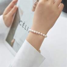 MYSOYA Pulseira de Pérola de Água Doce Branca Falsa 100% Feita à Mão, Pérola Falsa de 7-8mm, com Caixa de Presente - Um Presente Perfeito para Ele/Ela, Adequado para Uso Diário, Aniversário, Aniversário de Casamento, Dia dos Namorados, Ano Novo