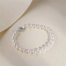 MYSOYA Pulseira de Pérola de Água Doce Branca Falsa 100% Feita à Mão, Pérola Falsa de 7-8mm, com Caixa de Presente - Um Presente Perfeito para Ele/Ela, Adequado para Uso Diário, Aniversário, Aniversário de Casamento, Dia dos Namorados, Ano Novo