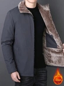男士保暖加厚长袖拉链外套，秋冬款 - 灰色 - 查看 2