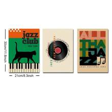 3 套无框爵士乐乙烯基音乐复古艺术海报音乐爱好者中世纪复古绘画帆布印刷壁画适用于宿舍、公寓、客厅、卧室、现代家居装饰 - 彩色 - 查看 9