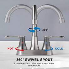 Matte Black/Brushed Nickel/Oil Rubbed Bronze Centerset Bathroom Faucet - 4" 3-Hole 2 Handle High Arc Design | 360° Swivel Spout & Drain Assembly | Solid Brass Construction | Modern Vanity Sink Set - Brushed Nickel - View 4
