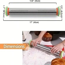 1 件，可调节擀面杖，17 英寸，大型不锈钢面团擀面杖，适用于披萨、馅饼、饼干、饺子、面条等，厨房用具、厨房小工具、厨房配件
