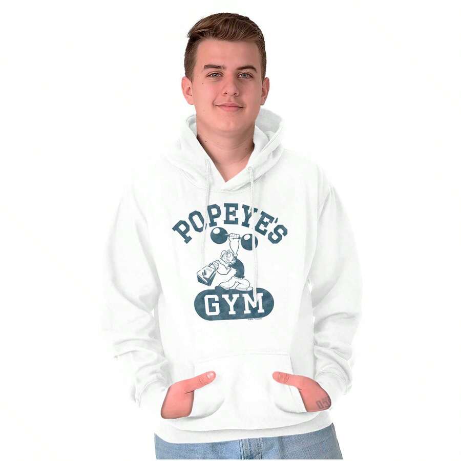 Popeye Body Builder Gym Workout Cool Hoodie Sweatshirt Men - White - View 1