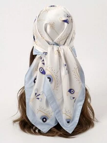 1 件简约印花 90 厘米方形围巾，新款春季头巾风格头巾，百搭腰带，女士配饰腰带