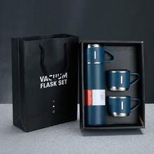 Matte Thermal Stainless Steel Squeeze Bottle With Stainless Steel Top Cup + 3 Cups - 藍色 - 查看 3