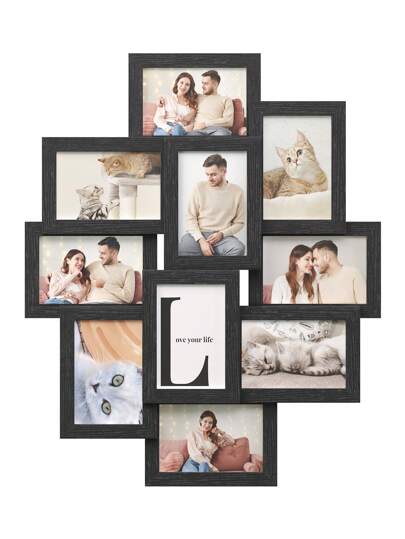  SONGMICS Collage de Marcos de Fotos, 4x6 Marcos de fotos para Decoración de Pared, 10 Marcos de Fotos para Galería, Frente de Vidrio, Montaje Requerido, Negro