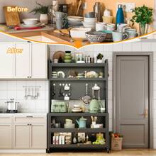 Kitchen Cabinet, Coffee Bar Station, Buffet Cabinet, Pantry Cabinet With Microwave Shelf 5 Tier Metal Sideboard Baker's Rack Coffee Bar Hutch Buffet Laundry Storage, With Wheels & Hooks - 黑色 - 查看 3