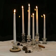 6/12PCS Flameless LED Candles Lights Flickering  Last 5 Days Longer Battery Operated LED Ivory Taper Candles, Unscented Flickering Candles With 10 Keys Remote Timing Warm White Light For Wedding Valentine's Day Halloween Thanksgiving Christmas Decorations - 白色 - 查看 9