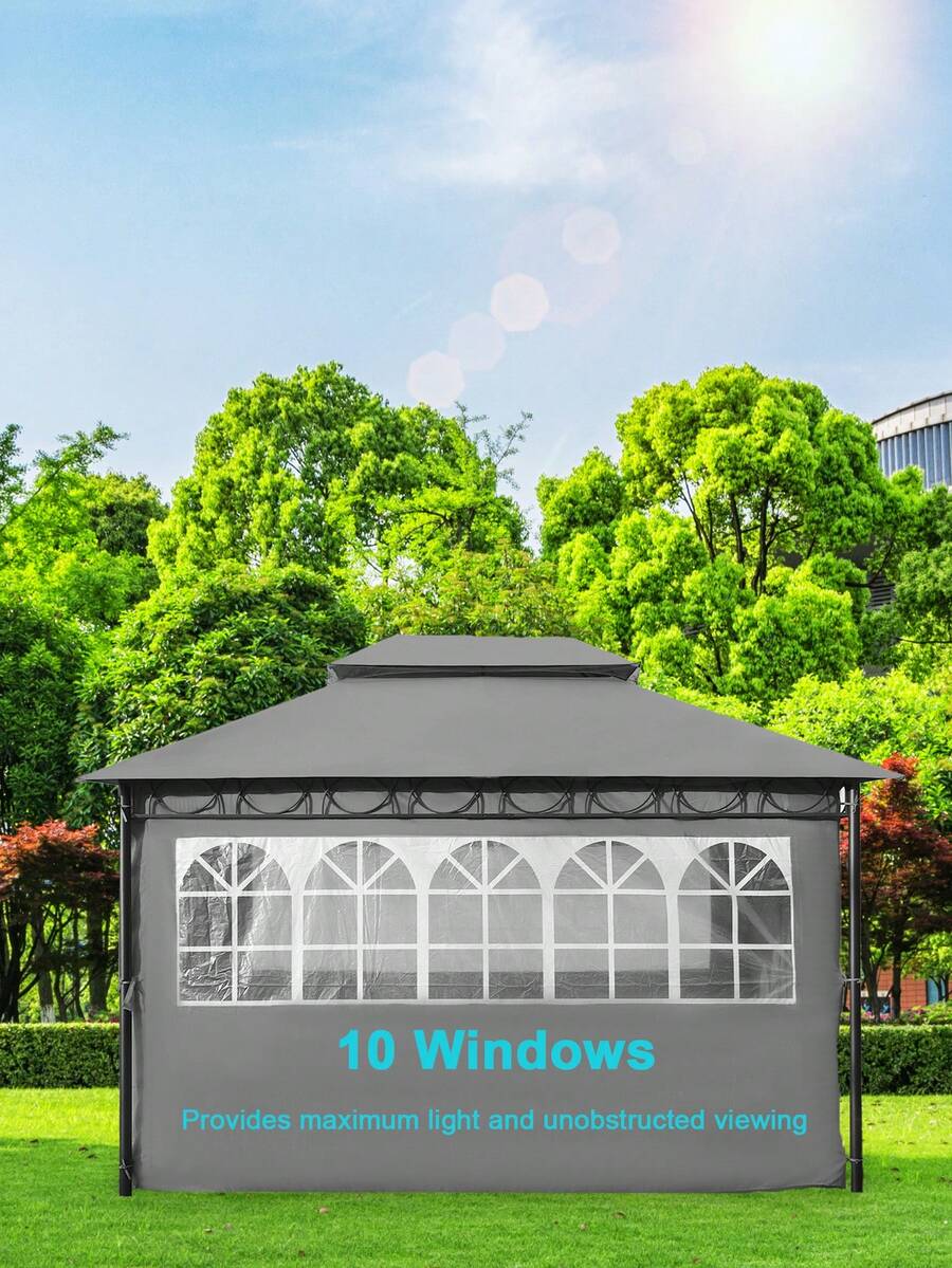 Gazebos 10'x13' Canopy Tent Waterproof Canopies With 2 Sidewalls - Grey - View 1