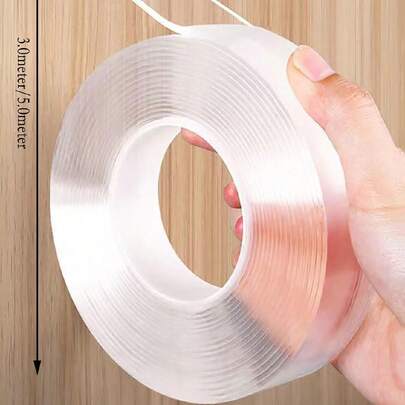 1卷装，长度可选10米/5米/3米/1米，超强双面纳米胶带，透明可移除，防水 - 家用必备双面胶带，自粘墙纸防水浴室用品浴室工具