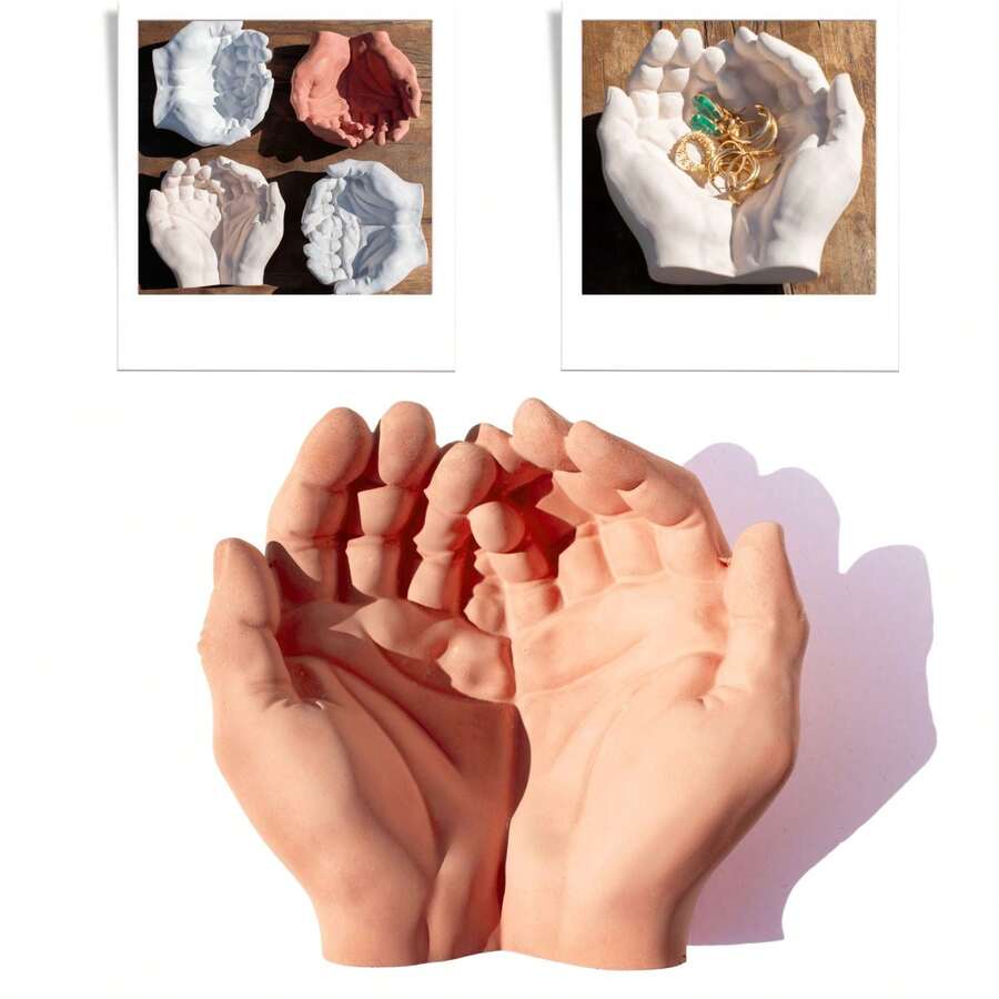 Decorative Object Holder Handmade Hands Trinket Holder Support Artistic Organizer Of Objects Hands Perfect For Home Company Office Bedroom Living Room Kitchen Indoor Or Outdoor Area Luxury Handmade Decoration - 橘色 - 查看 1