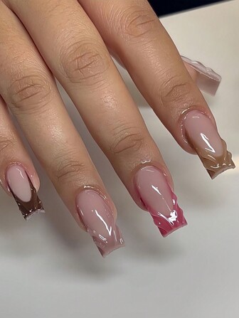 1 Set Of 24Pcs Square Press-On Nails With Multi-Color French Sculpted Resin Design, Suitable For All Ladies, Comfortable & Easy To Use, Long-Lasting & Glossy, Includes Jelly Gel & Buffer For Gorgeous Nails Nail Supplies Nails