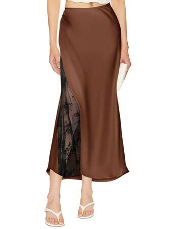 Women High Waist A-Line Shiny Mermaid Skirt