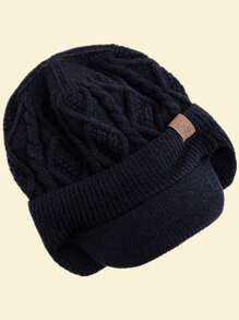 JZML 1pc Men's Deer Embellished Thermal Lined Knit Beanie Hat With Brim