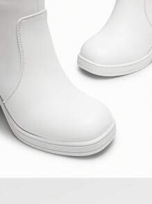 Women's Chunky Block Heel Knee High Boots Square Toe  Side Zipper Platform Solid Color Fashionable Gogo Boots - 白色 - 查看 5