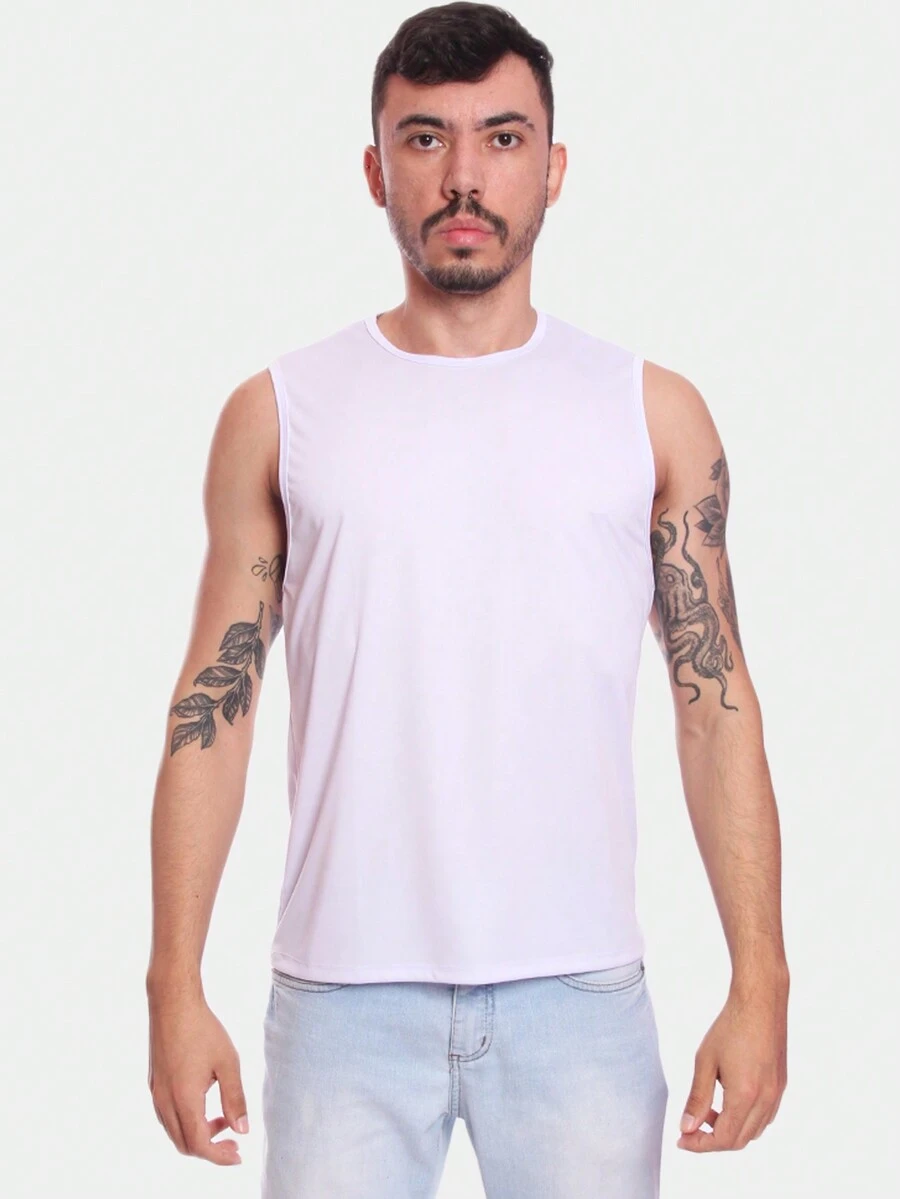 Men's Dry Gym Tank Top UV Protection Heat Plain - trắng - Xem 1