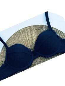 Retro Half Cup Bikini Underwire Double Thong Panty Semi-Thread Ana Ruga With Padded Beachwear Set Summer - 黑色 - 查看 3
