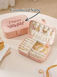 Personalized PU Jewelry Box With Name, Custom Name Jewelry Organizer Case With Adjustable Compartments, Personalized Gifts For Women,Bridesmaid, Mother, Friend, Teacher