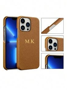 1pc Personalize Customization Name Lychee Pattern Leather Case