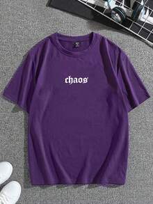 Unisex Chaos Letters Streetwear T-Shirt 100% Cotton - Màu tím - Xem 1