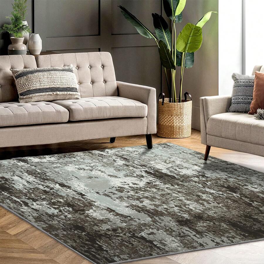 Modern Abstract Area Rug Machine Washable Area Rug Low Pile Soft Carpet Stain Resistant Non-Slip Suitable For Living Room Bedroom Dining Room Kitchen - 深棕色 - 查看 1