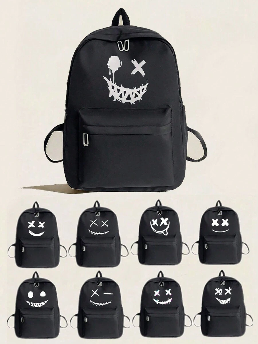 1 pieza Mochila escolar de gran capacidad, de moda para volver al colegio, mochila multifuncional con mochila de cintura, bolso de combinación, unicolor, de nailon, ajustable, con múltiples bolsillos, mochila para libros, ligera y portátil, con cremallera, perfecta para graduados, adolescentes, viajes al aire libre, escuela secundaria y universidad. Estampado aleatorio, estilo gótico punk steampunk y fantasma de Halloween para adolescentes, estudiantes universitarios y chicas de fiesta. - bolso escolar impreso - Ver 1