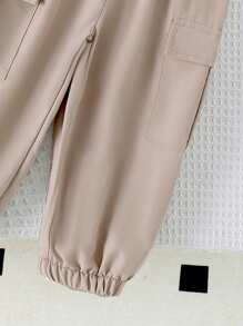 2pcs Baby Girls Casual Cute Long Sleeve Bow Embroidered Sweatshirt And Cargo Pants Outfit, Spring Autumn