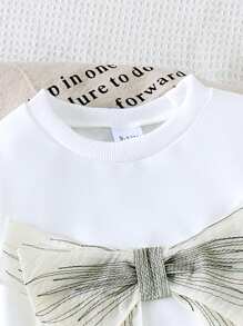 2pcs Baby Girls Casual Cute Long Sleeve Bow Embroidered Sweatshirt And Cargo Pants Outfit, Spring Autumn