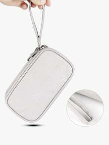 1pc Data Cable Storage Bag Waterproof Portable Carry Case Multi-Layers Storage Bag Travel Organizer Bag For Cable Cord Charger Storage - Grey - View 2