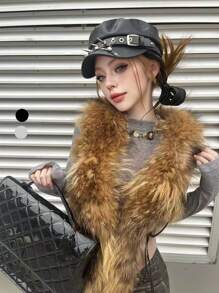 1pc Couple Style Year-Round Unique Design Punk Fashion Leopard Print Pattern Naval Beret Hat With Metal Studs, Leather Buckle, Spider Decoration, Vintage Distressed PU Leather Newsboy Cap