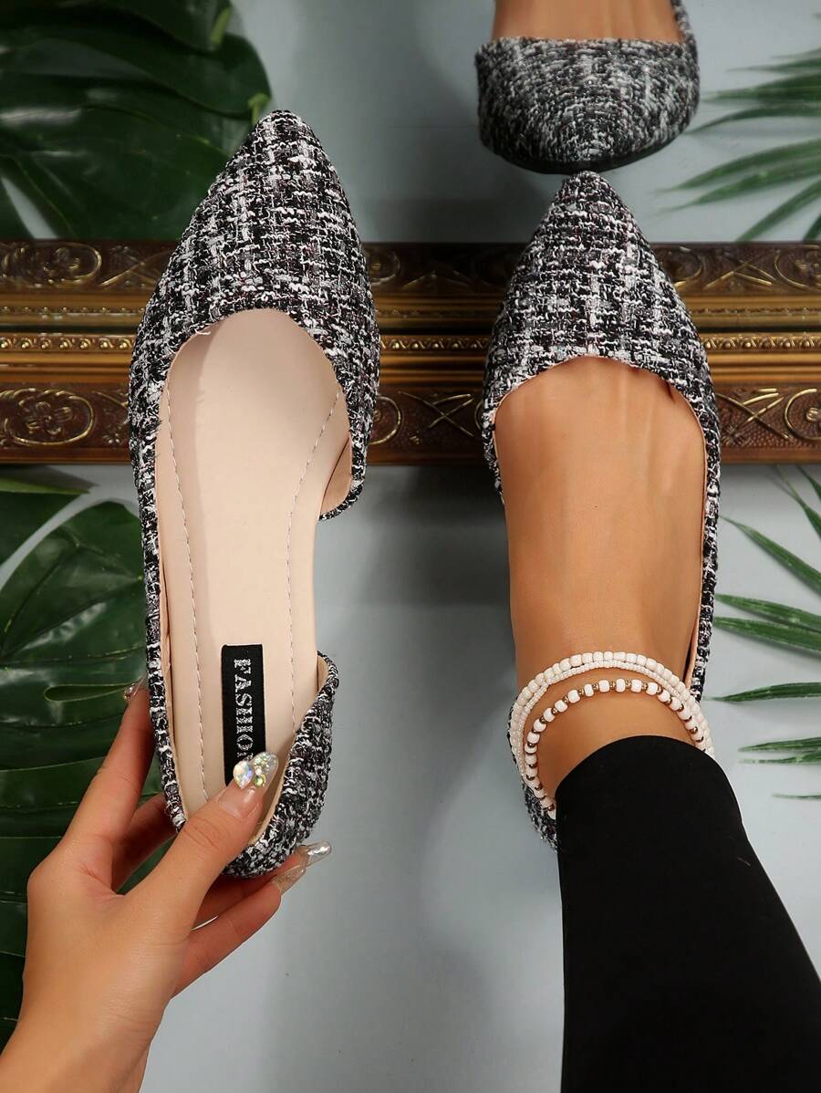 新款女士春秋尖头一脚蹬平底鞋，时尚花卉侧镂空舒适防滑透气休闲鞋，适合办公室、派对、散步、上学、优雅